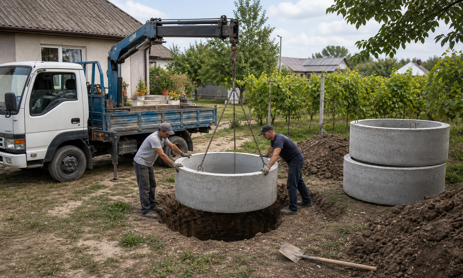 Montaj fosa din inele de beton