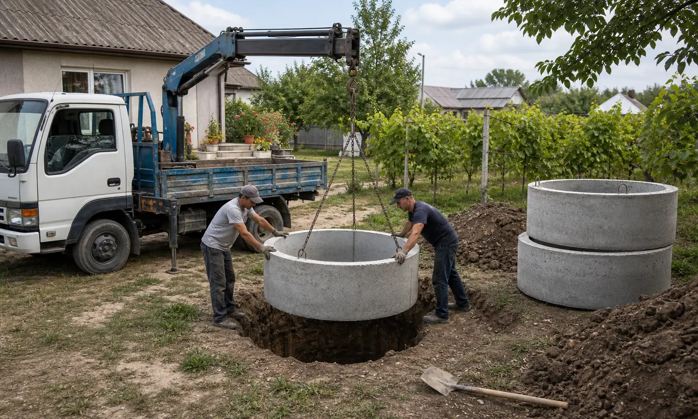 Montaj fosa din inele de beton